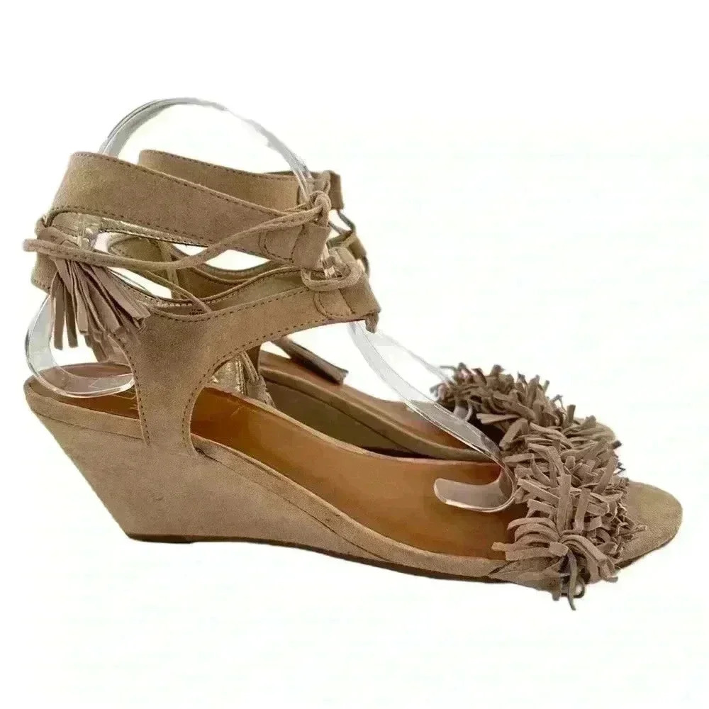 Material girl maniya womens heels size 11 tan suede fringe wedges